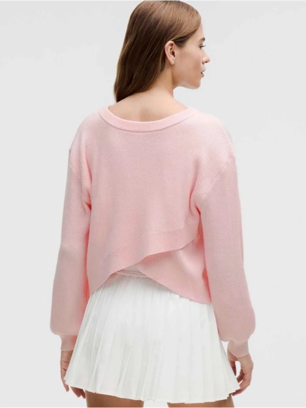 Lululemon Reversible Crossover Pink Ribbed Sweater XL cotton stretch Crop Large